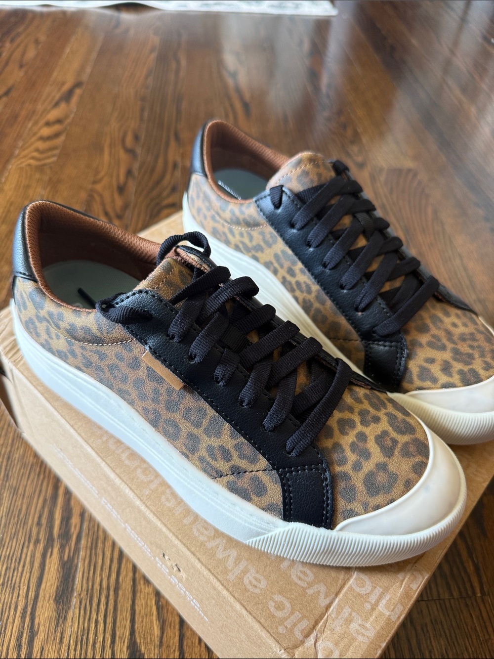 Dr. Scholl's Leopard Print and Black Lace-Up Sneakers